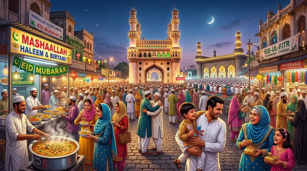 Ramadan and Eid-ul-Fitr festival celebrations in hyderabad city, telangana, India
